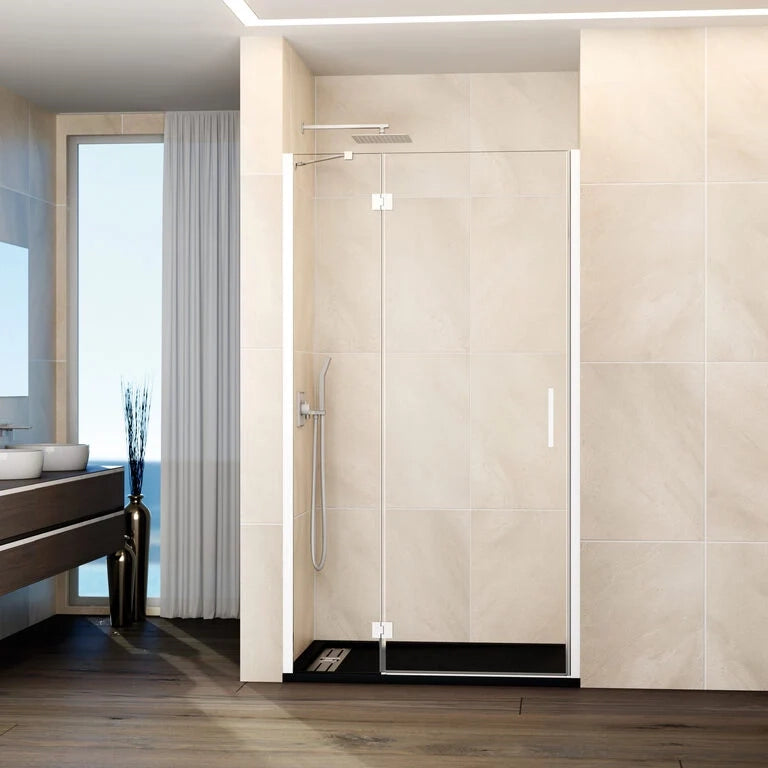 Box doccia frontale GLASS fisso + porta battente 80 cm (74,5-80; fisso 25+porta 50) bianco trasparente