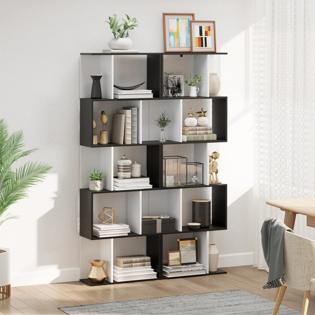 Libreria a 5 Ripiani con Divisorio ¨C Xylo ¨C Legno Bianco e Nero 60x24x184.5 cm