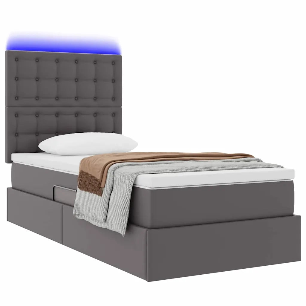 Letto con contenitore e LED Grigio 90 x 190 cm Pelle Sintetica