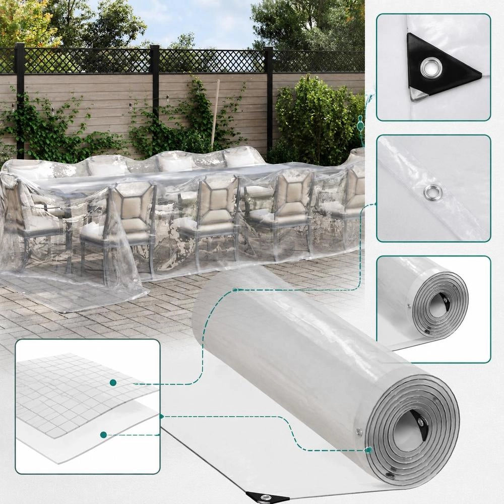 Telo trasparente con occhielli, 5x8 m, in polietilene, robusto e versatile, ideale per esterni, giardino e balcone