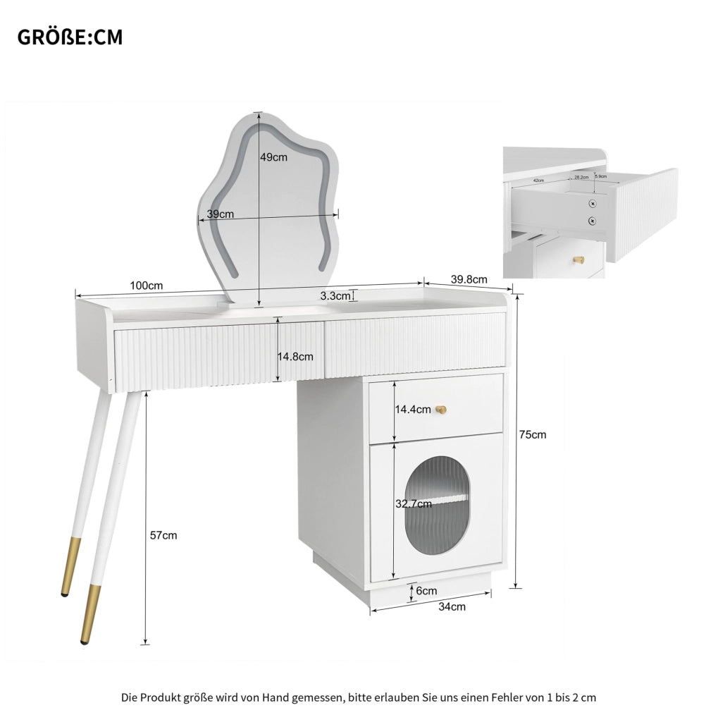 Tavolo da trucco bianco con illuminazione LED e ampio spazio contenitivo