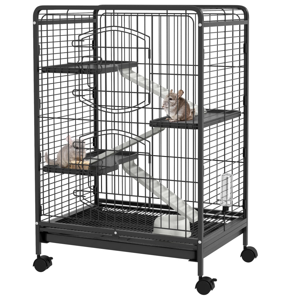 Gabbia per Animali Domestici con Ruote e Piattaforme ¨C Minimal ¨C Nero 61.5x44x95 cm