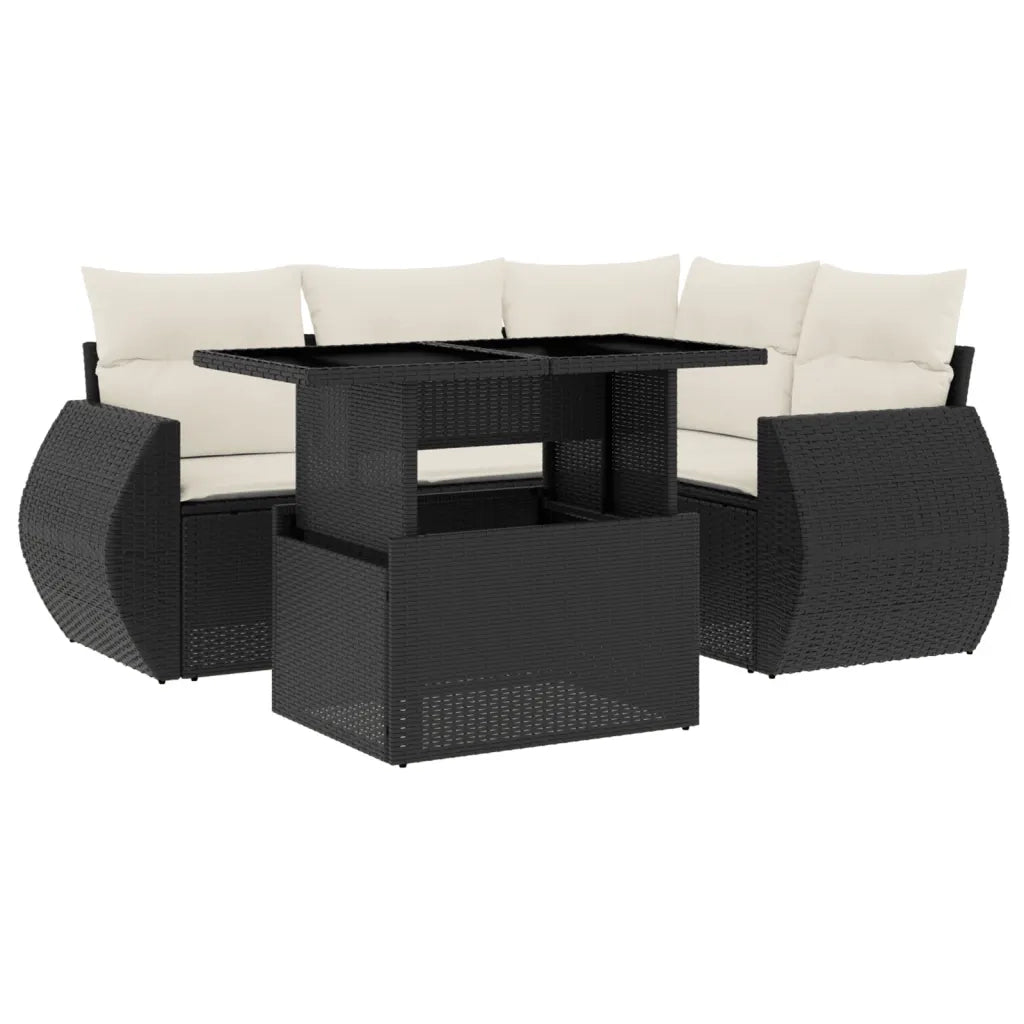 Set Divani da Giardino 5 pz con Cuscini in Polyrattan Nero