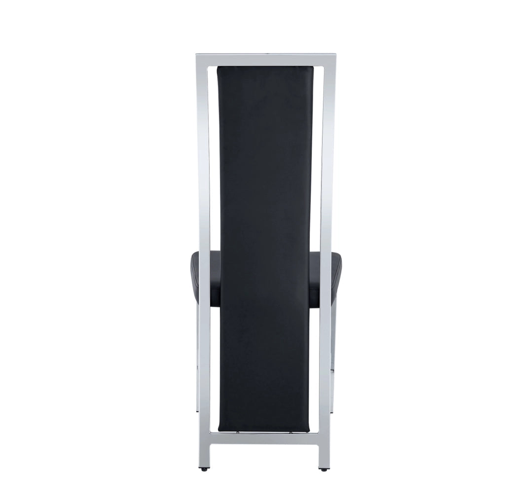 Set di 4 sedie da pranzo 109 cm in metallo e similpelle PU nera e argento