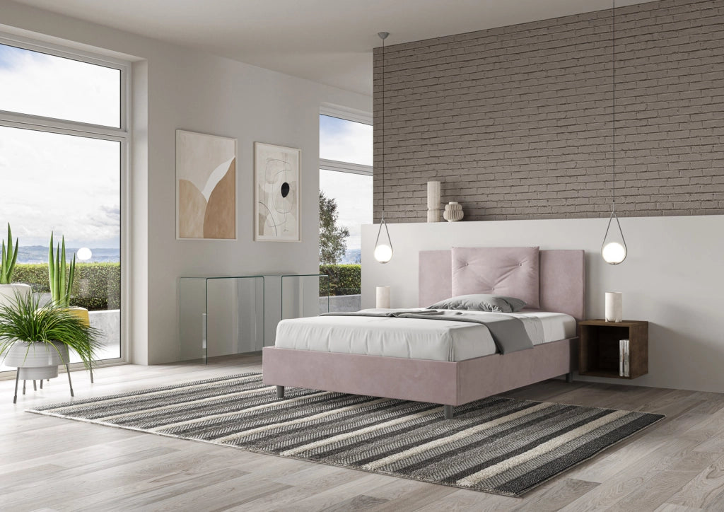 BS COM Letto una piazza e mezza senza rete imbottito 130x190 microfibra glicine