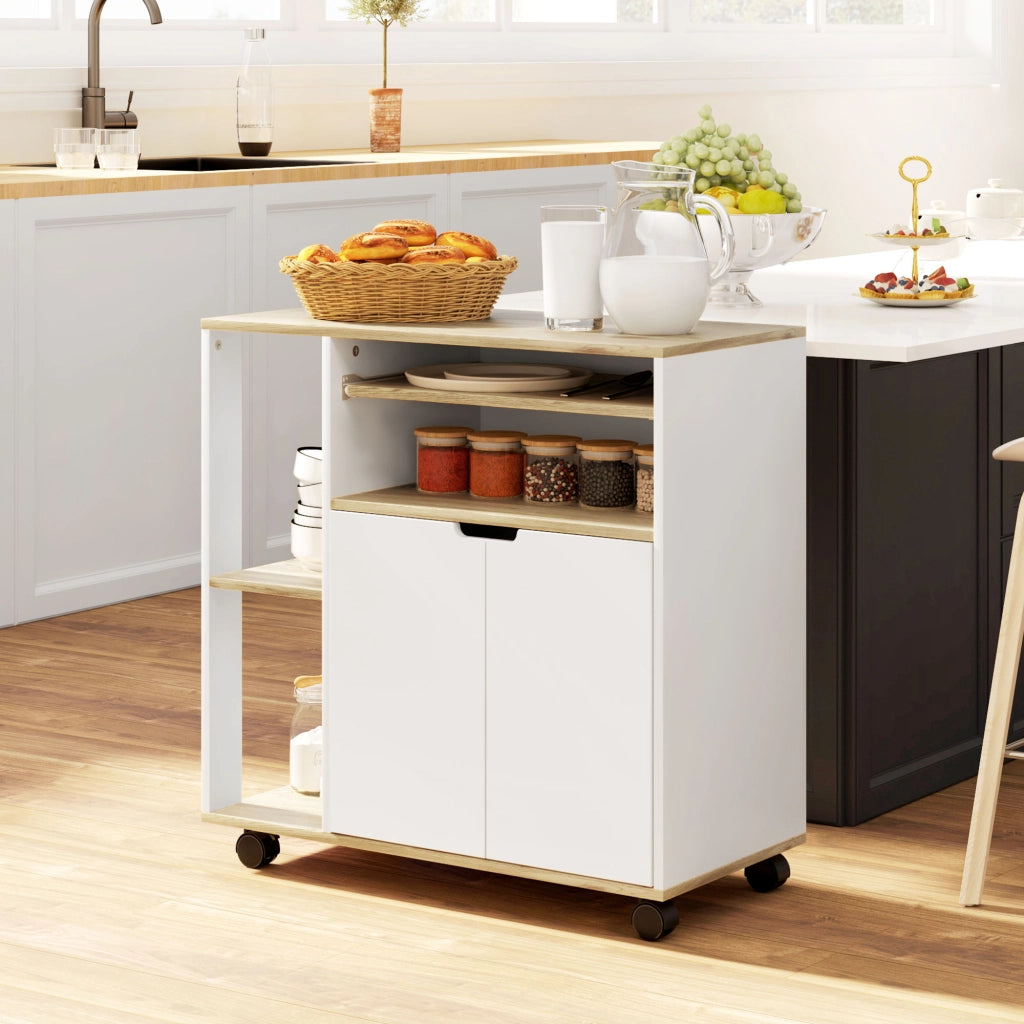 Carrello da cucina con ruote ¨C Xylo ¨C Bianco con ripiani regolabili e ante