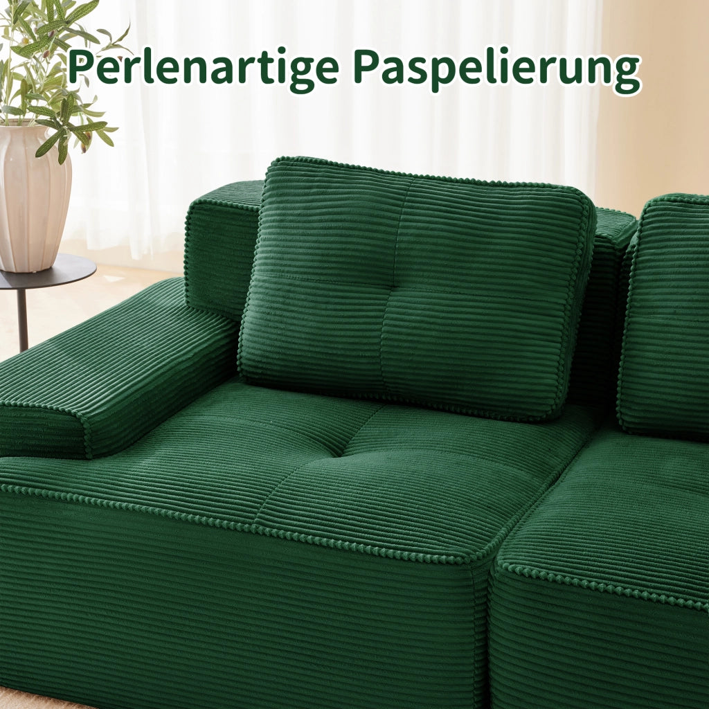 Divano modulare con seduta profonda design senza struttura base antiscivolo per soggiorno in velluto a coste verde