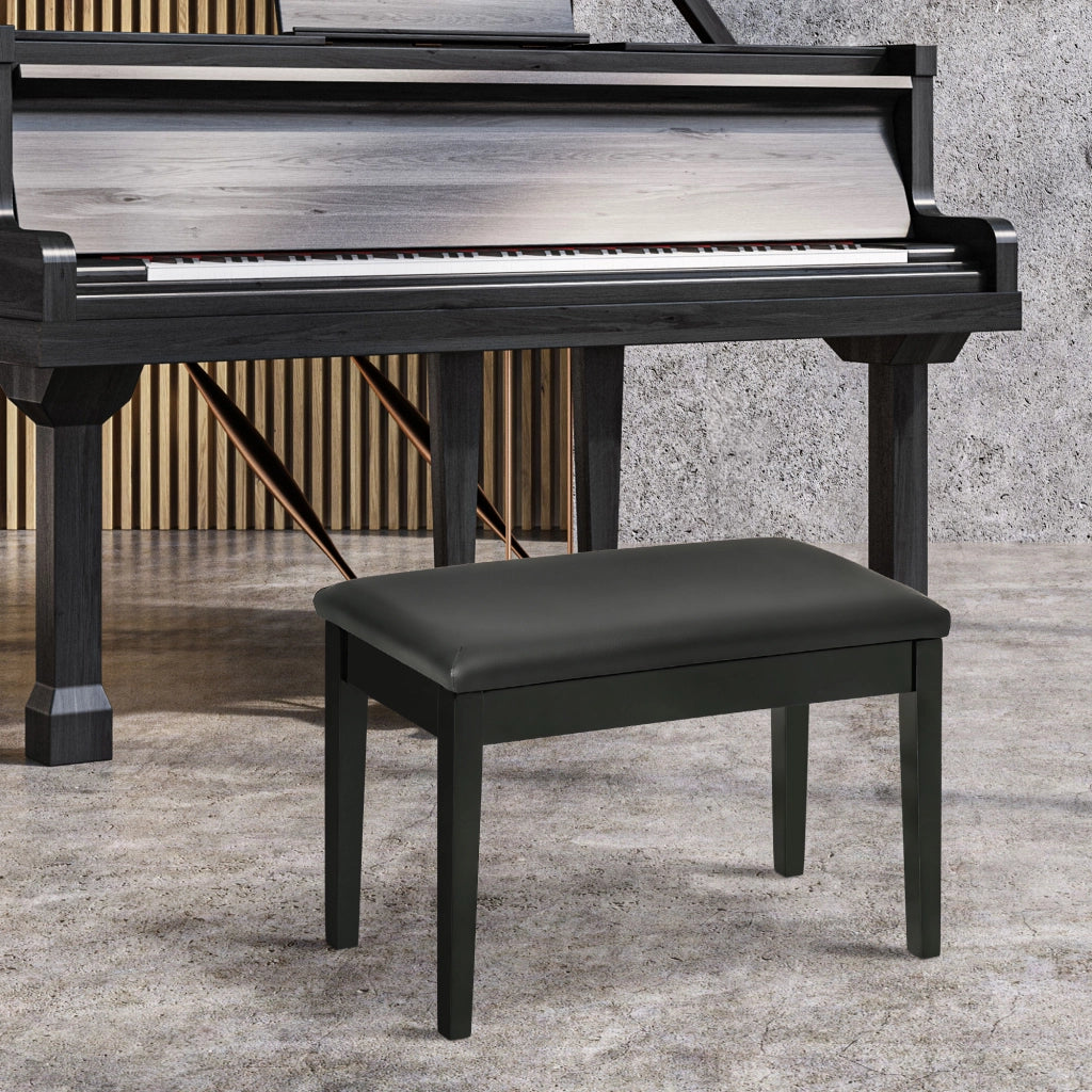 Panca per pianoforte con seduta imbottita in similpelle e gambe in legno, finitura lucida nera 75 × 35 × 49 cm