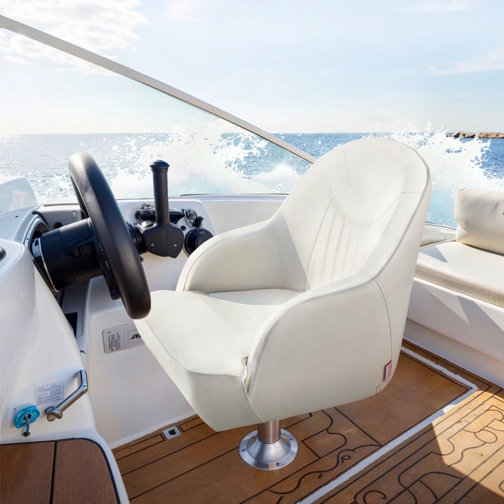 1 pz. AD75573 Sedile per Barca Ribaltabile Schienale Basso in Pelle Impermeabile Bianco Ergonomico e Resistente per Barche da Pesca Yacht 594x543x483