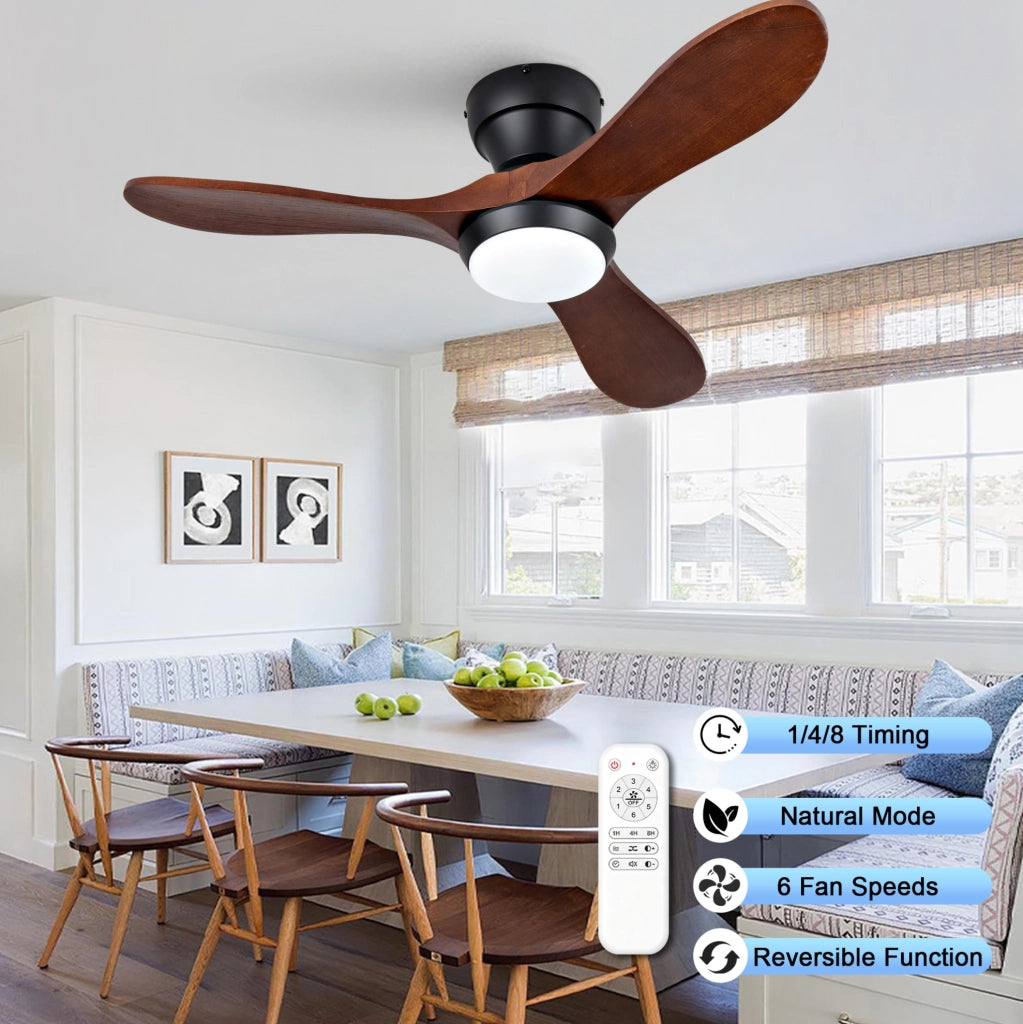 Ventilatore da soffitto 36 pollici con luce LED, telecomando e 3 pale in legno