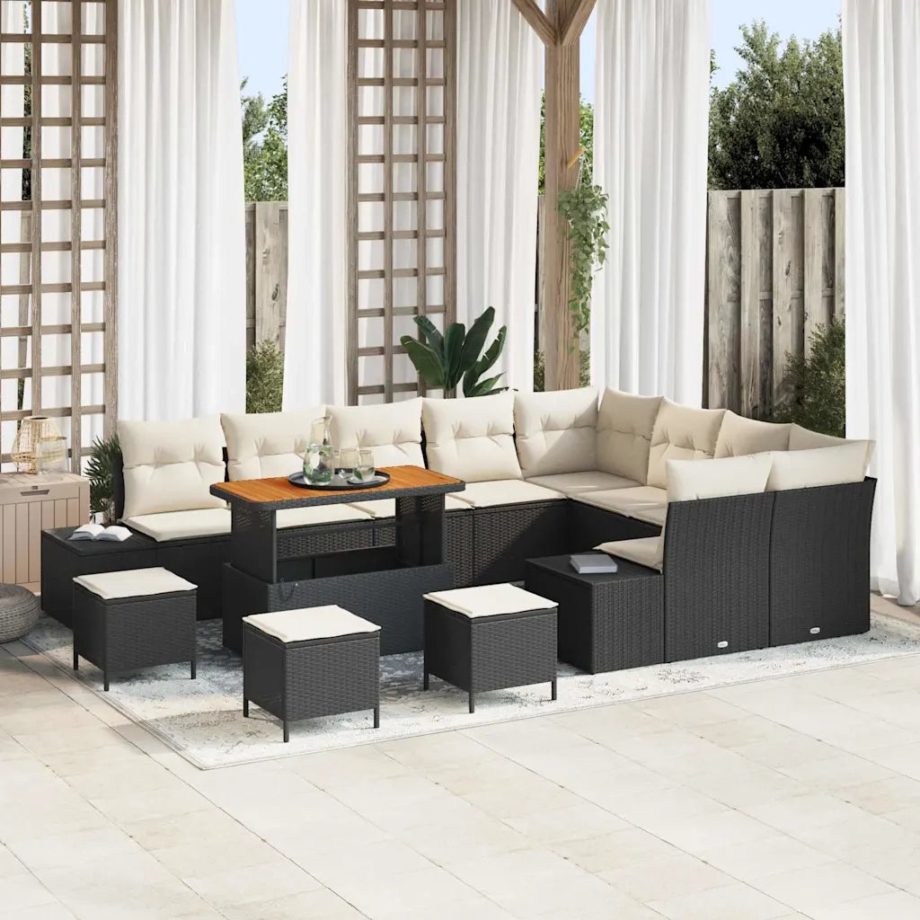 Set Divano da Giardino con cuscino 13 pcs Nero Poly Rattan