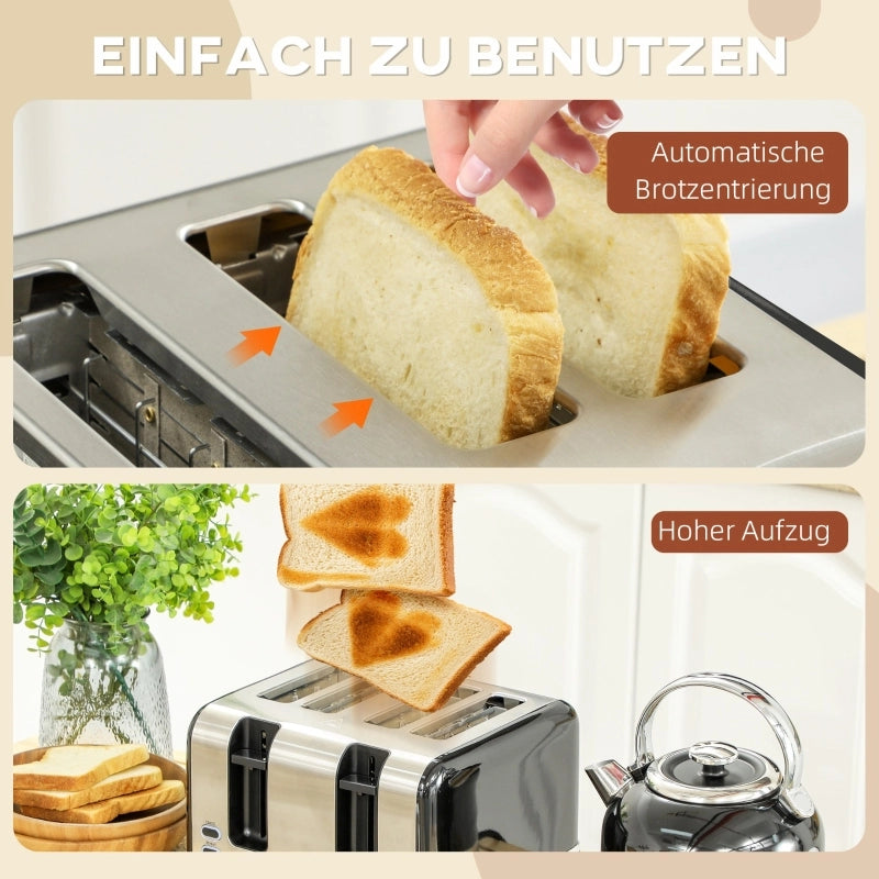 Set Bollitore e Tostapane, 1,7 L, 7 Livelli di Doratura, Plastica e Acciaio Inox, Nero