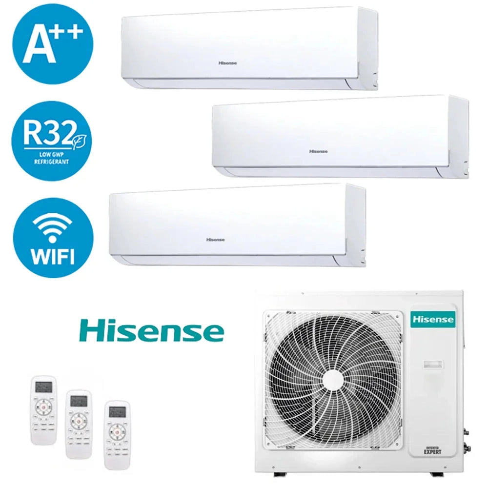 Hisense Climatizzatore Trial Split Inverter 7000+7000+12000 Btu Condizionatore con Pompa di Calore Classe A++/A+ Gas R32 (Unità Interna + Unità Esterna) - CF20/20YR4BG/35MR0BG+3AMW52U4RJC | Hi-Comfort