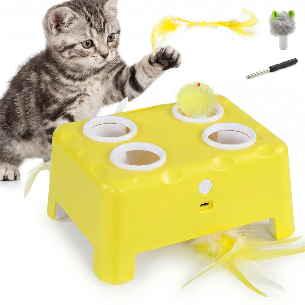 Gioco interattivo per gatti da interno ricaricabile con 3 modalita, giocattolo automatico, giallo, 18,8 x 14 x 6 cm