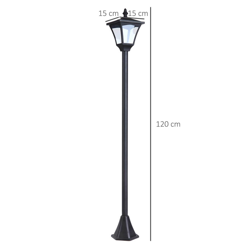 Lanterna solare da giardino ULEVR 15x15x120 cm, LED 30 lumen con sensore crepuscolare e picchetto, nera