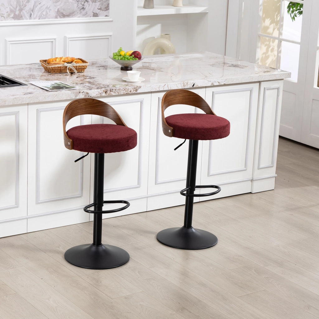 SGABELLO AL BAR GIREVOLE 360° REGOLABILE IN ALTEZZA SET DA 2 PEZZI LINO WINE RED