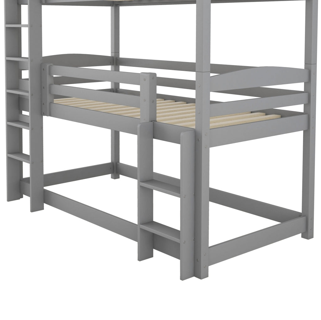 LETTO A CASTELLO TRIPLO 90x200 cm Legno di pino Grigio