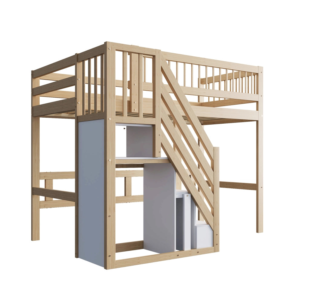 Letto rialzato per bambini 90x200 cm con scala contenitore; in legno