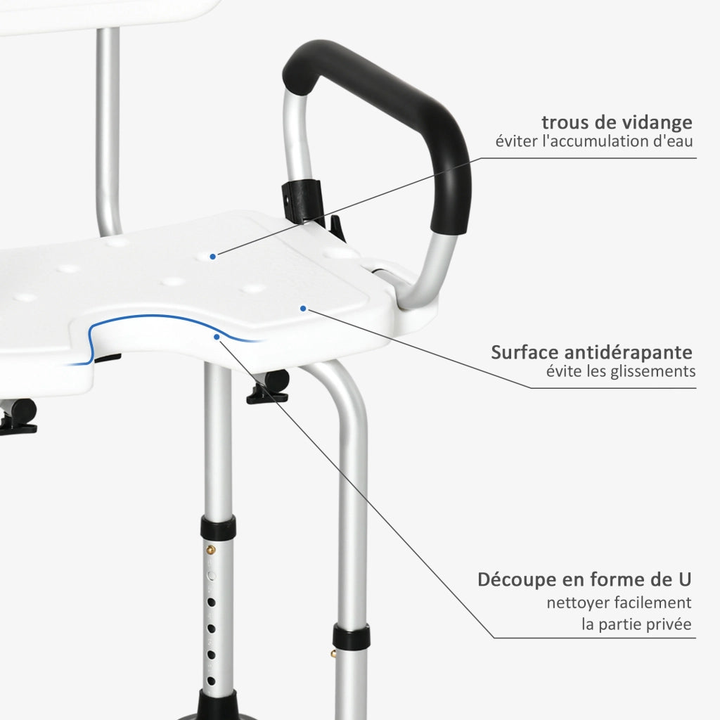 Sgabello da doccia regolabile con schienale e braccioli ¨C Minimal ¨C bianco 40x40x60 cm