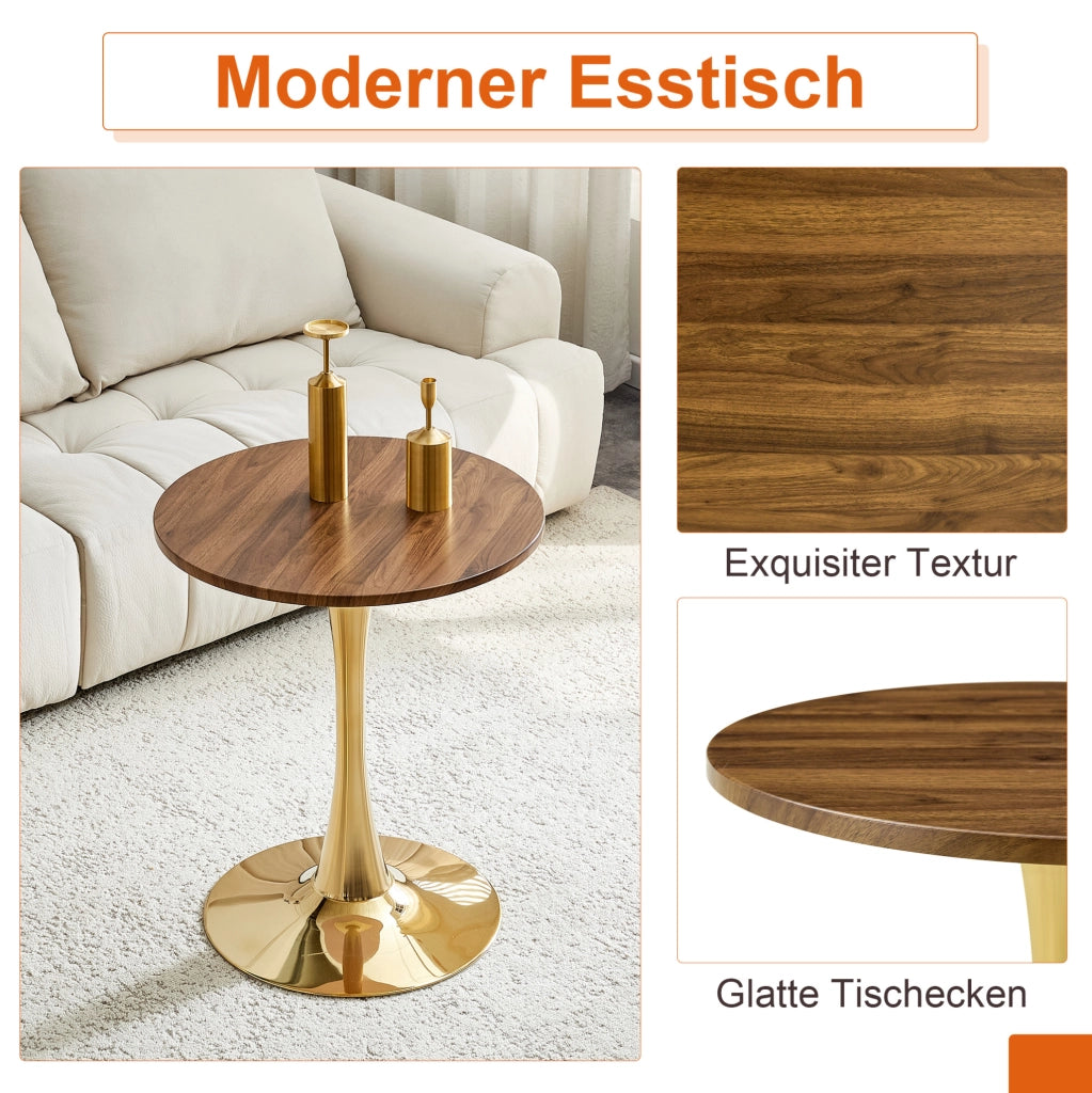 TAVOLO rotondo Mid-Century 72 cm MDF noce e metallo oro
