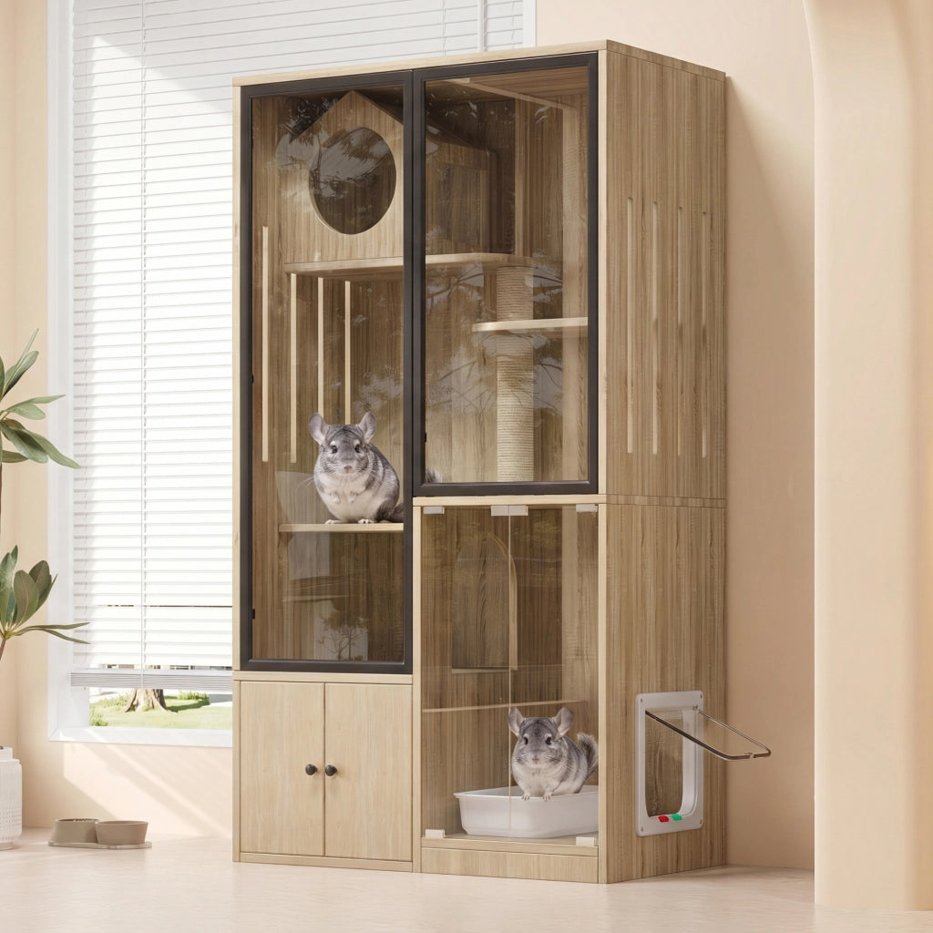 Mobile contenitore a più livelli con porta bloccabile e vetri panoramici per interni; 90×50×160 cm