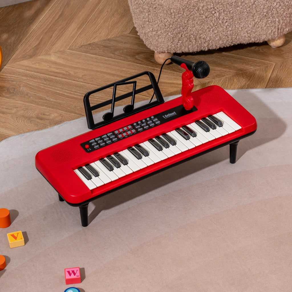 Pianola bambini 37 tasti microfono leggio portatile musicale, Pianola gambe staccabili digitale educativo ragazzi ragazze 3+ anni Rosso
