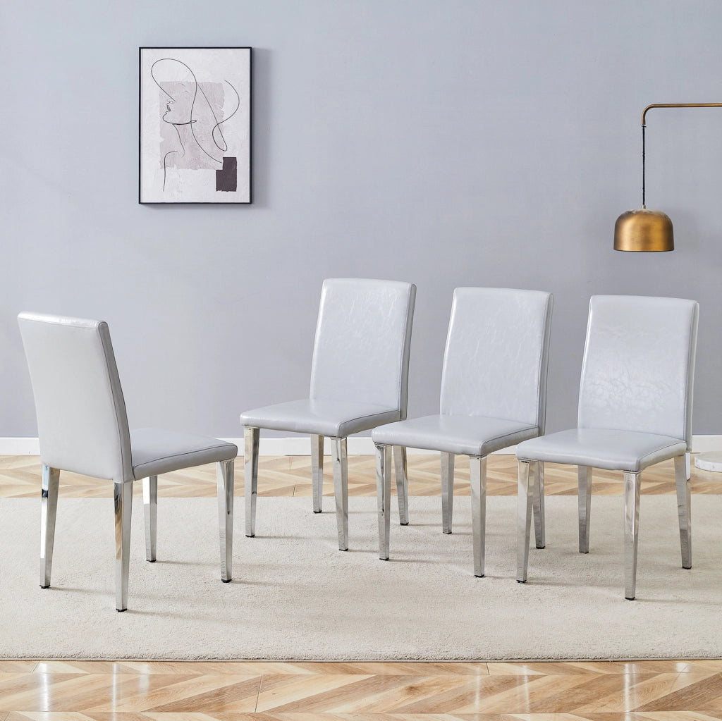 SEDIA da pranzo moderna Set da 4 pezzi 90 cm PU grigio chiaro e metallo argento