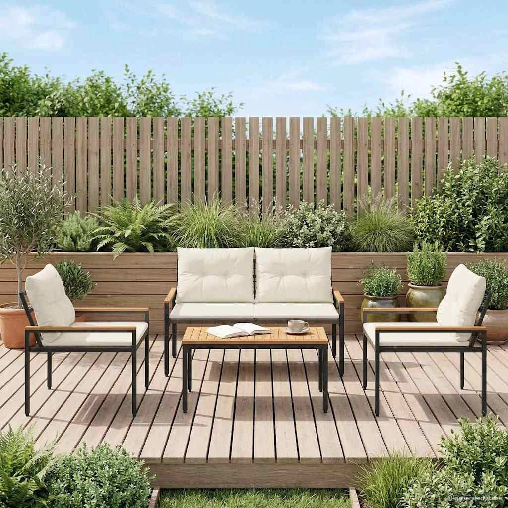 Set Mobili da Esterno 4 pz 4-Posti Bianco Crema polyrattan 42025357