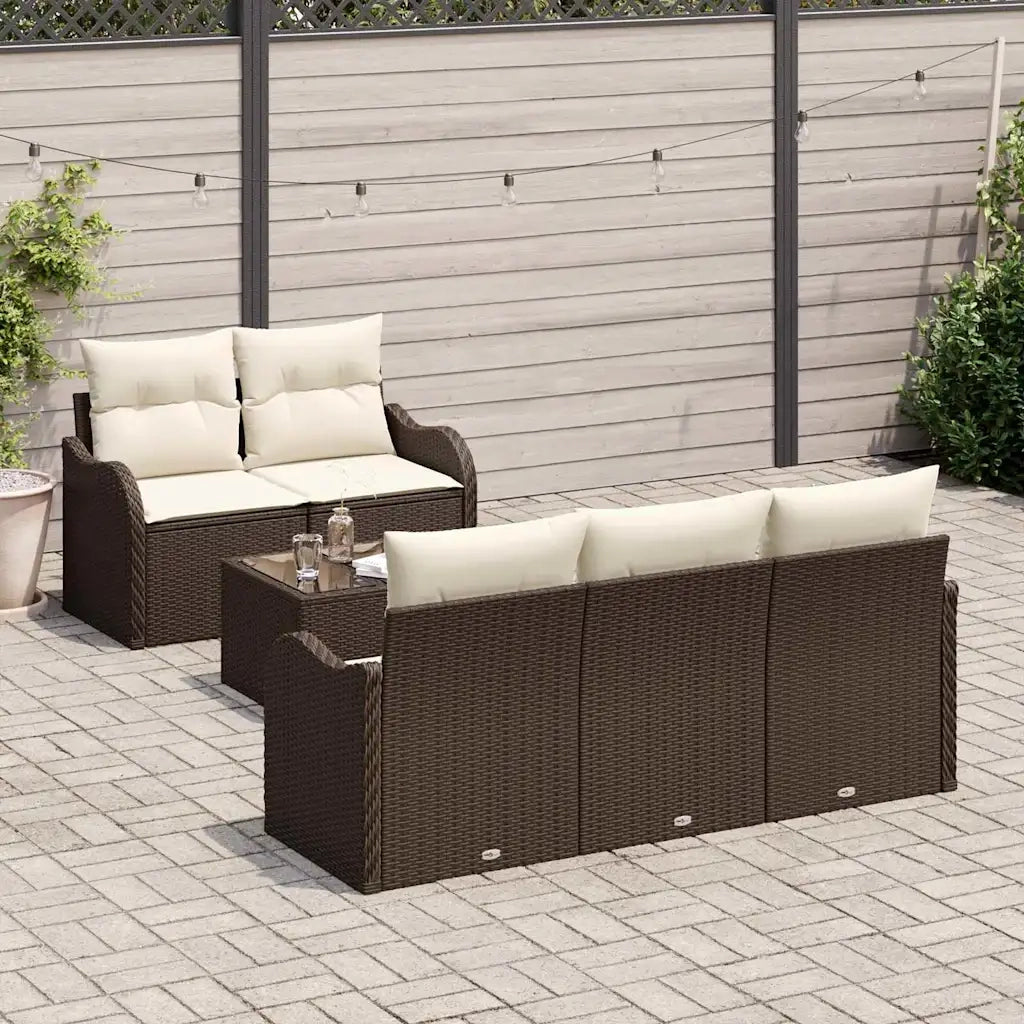 Set Divano da Giardino con cuscino 6 pcs Marrone e Crema
