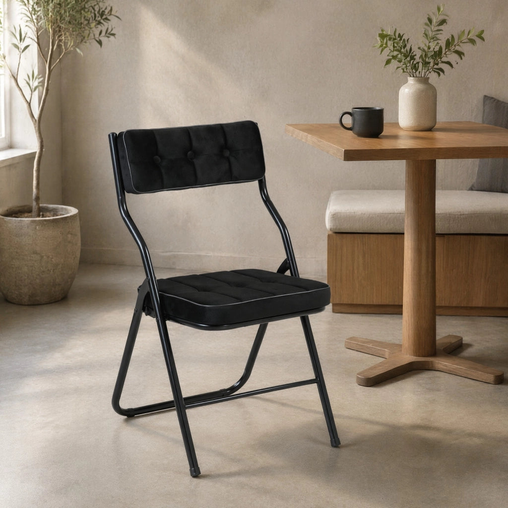 Sedia pieghevole 2 pezzi 47x46x80 cm nera – schienale imbottito, senza montaggio