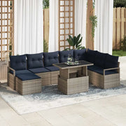 Set Divano da Giardino con cuscino 9 pcs grigio e blu navy 3348881