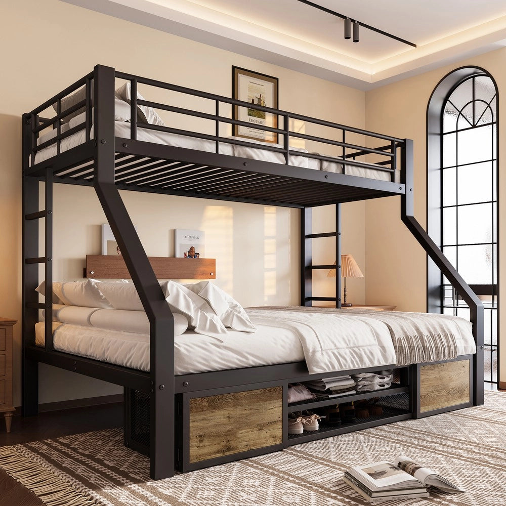 Letto a Castello per Bambini con Cassetti e Scala ¨C MINIMAL ¨C Nero 90x200 / 140x200