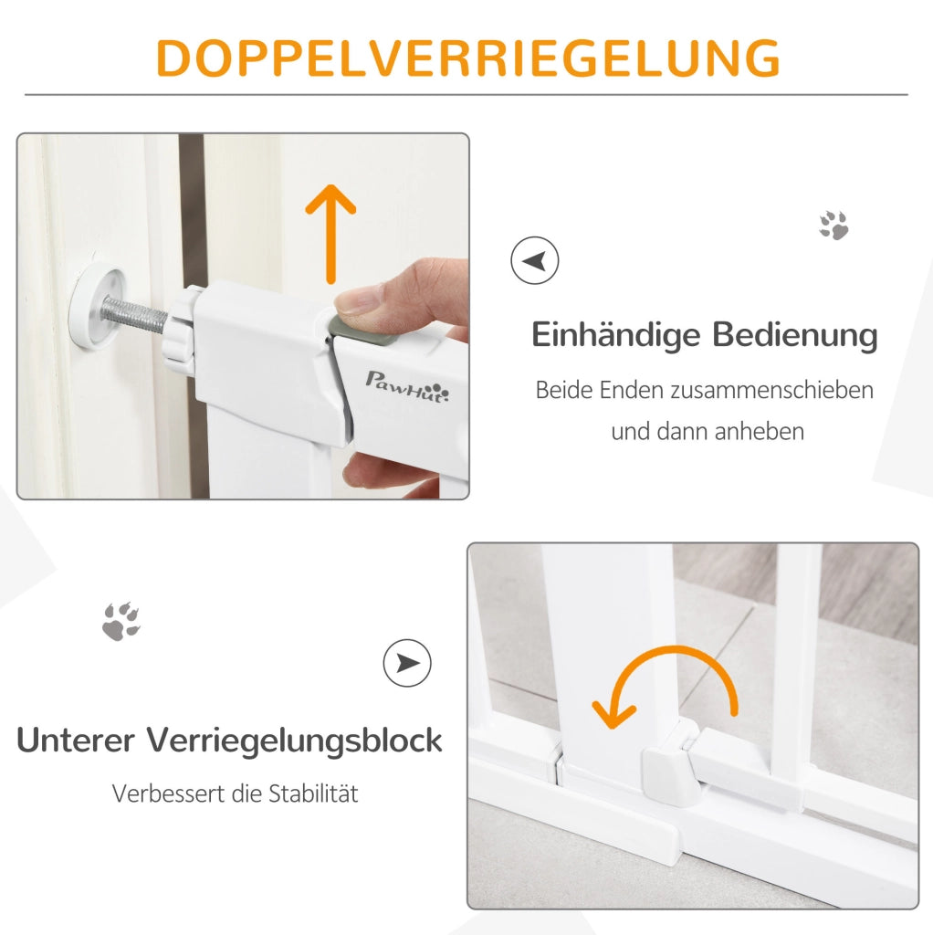 Barriera di sicurezza per porte e scale 75-131 cm in metallo bianco e ABS
