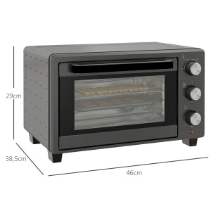 Mini Forno Elettrico 21L 1400W, Timer 60 Min, Temp 100-230°C, in Acciaio Inox Grigio, con Teglia e Griglia