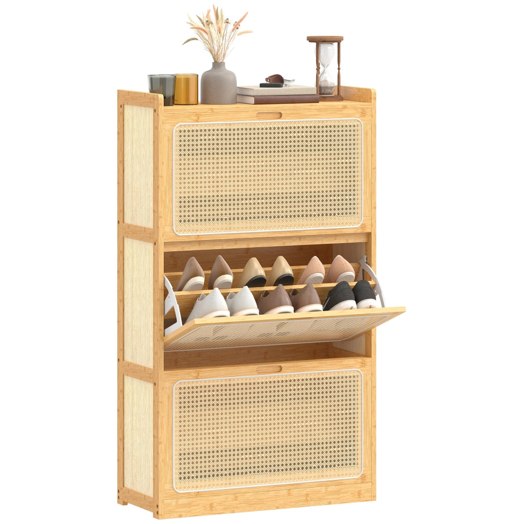 Scarpiera 14 paia 3 ante ribaltabili - Xylo - legno naturale 69x29x119,8cm