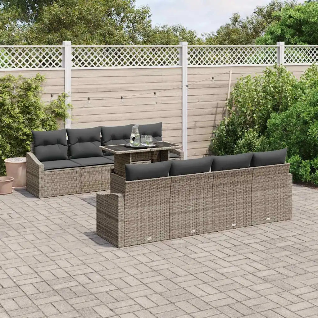 Set Divano da Giardino con cuscino 9 pcs Grigio polyrattan 3357702