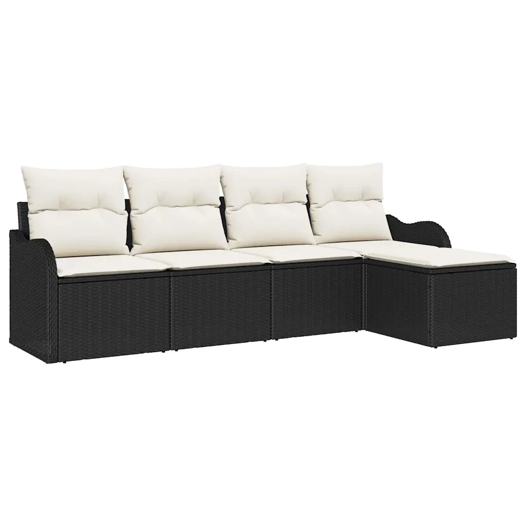 Set Divano da Giardino con cuscino 5 pcs Nero Poly Rattan
