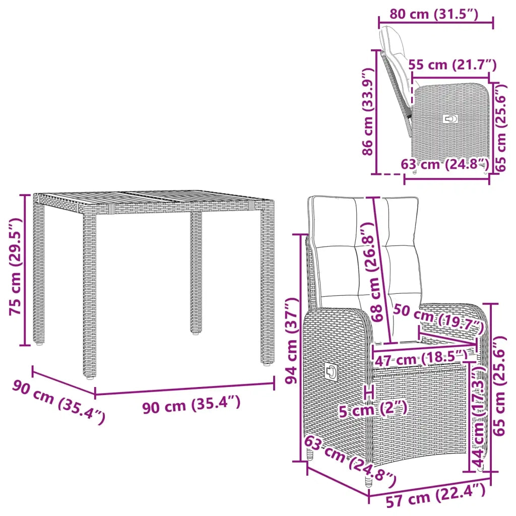 Set da pranzo per esterni 3 pz 3422266