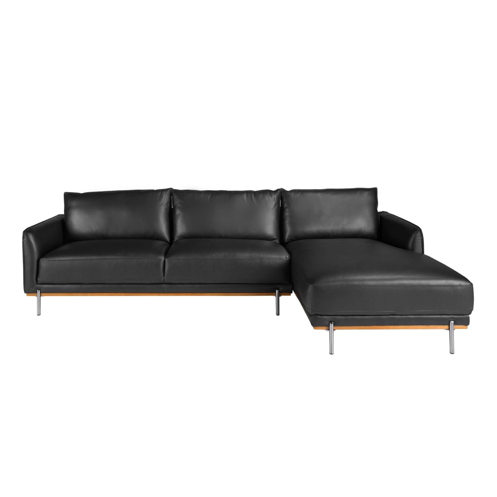 Divano chaise longue destro in pelle nera
