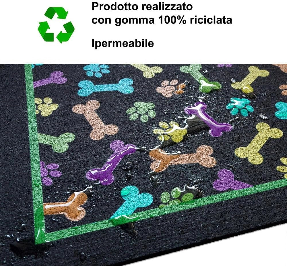 Coppia Tappetini SottoCiotola Gomma Sostenibile Antiscivolo 30x30 cm Cane Gatto Dis.F