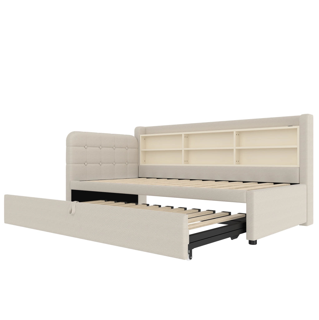 Letto multifunzione estraibile con USB e USB-C, colore beige