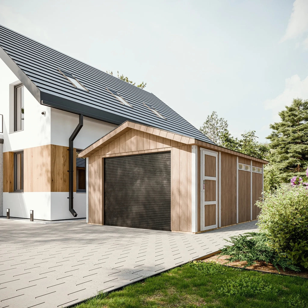 Garage di 17 m²- L378xL530 cm- Garage per auto, moto, biciclette - Costruzione con pannelli LP Smartside - Timbela M991B
