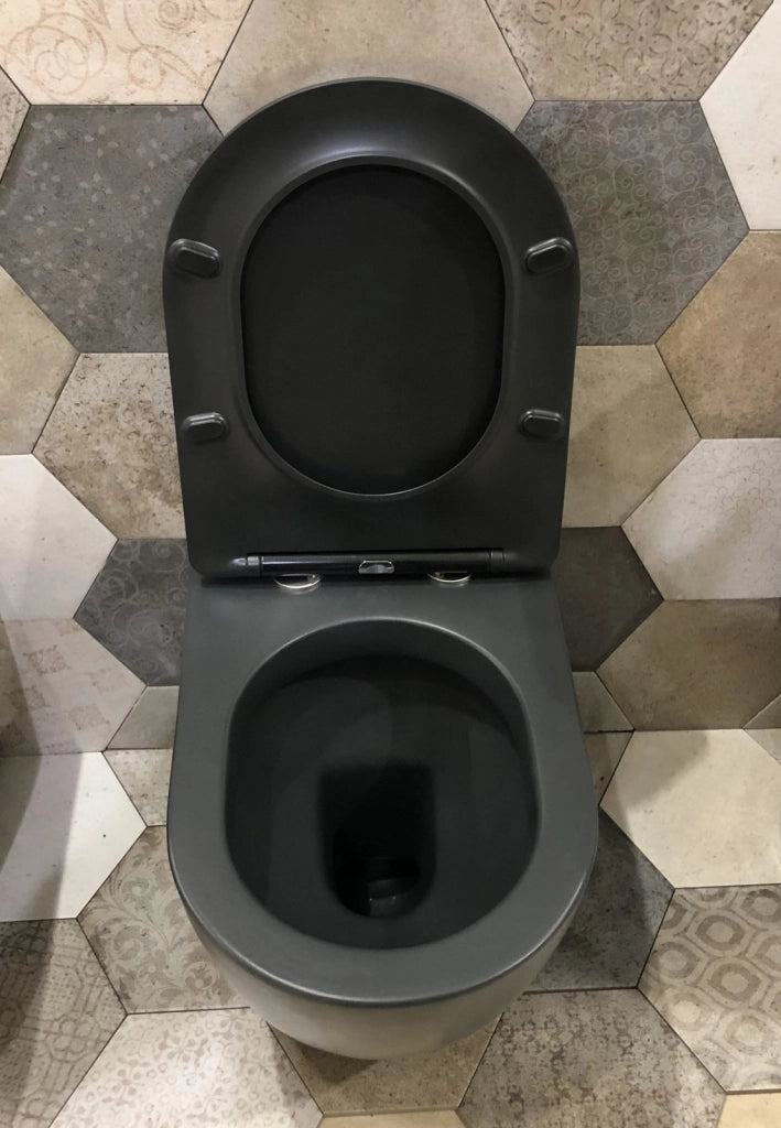 Coppia di sanitari wc e bidet a terra ceramica nera SICENA ROUNDED