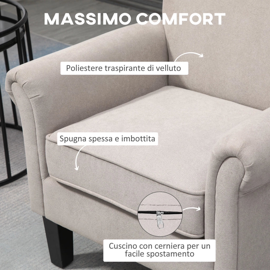 Poltrona in Legno e Tessuto ¨C Minimal ¨C Grigio e Marrone 79x78x87