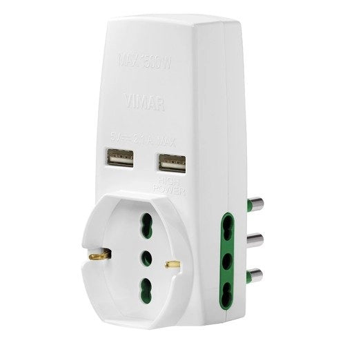 Adattatore S17+2P17/11+univ.+2USB bianco