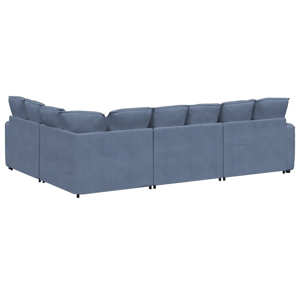 Divano Modulare con Cuscini in Tessuto a Coste Blu 3321170