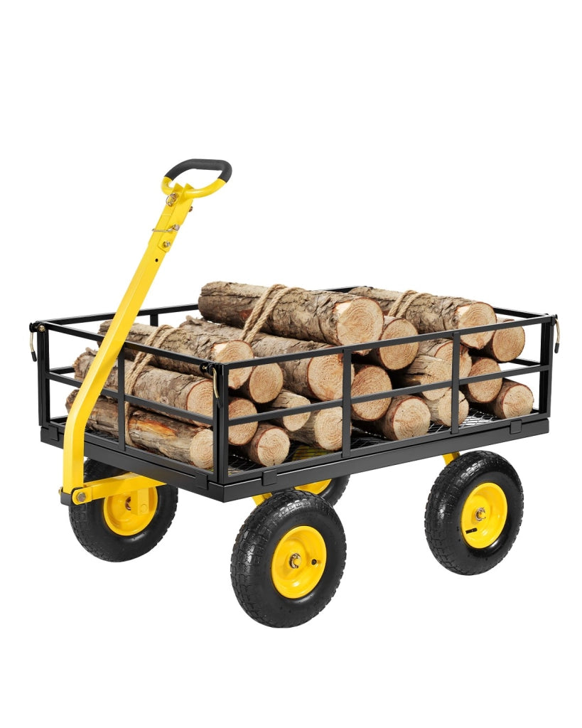 Carrello da Giardino Trainabile V1200 in Acciaio Giallo e Nero 544,31 kg Rimorchio per Esterni con Pneumatici 330,2 mm