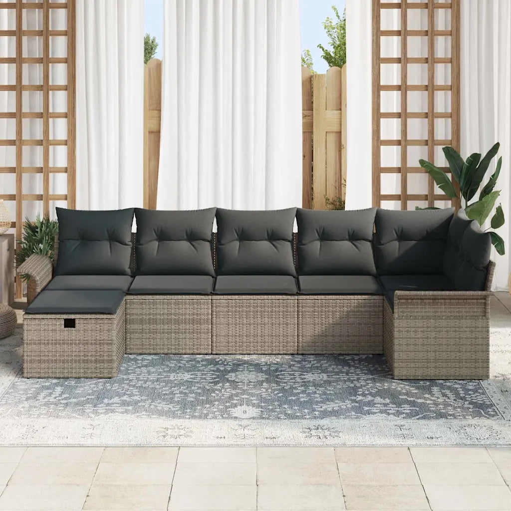 Set Divano da Giardino con cuscino 7 pcs Grigio polyrattan
