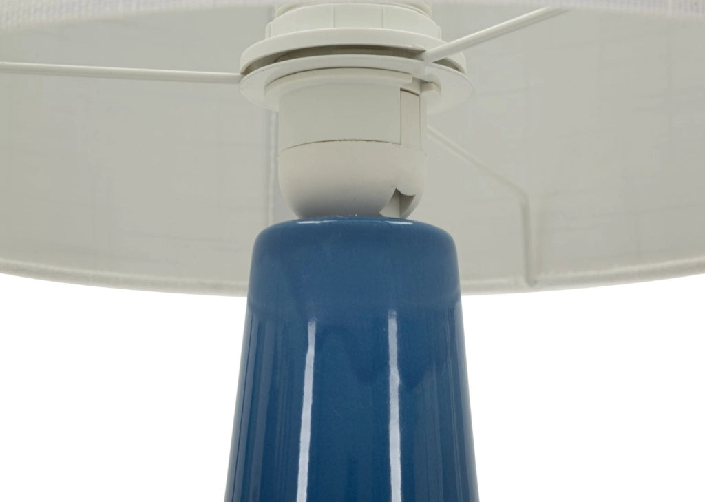 Lampada da Tavolo Gress Blu Ø30x51,5 cm in Ceramica e Ferro e Tessuto Blu e Bianco
