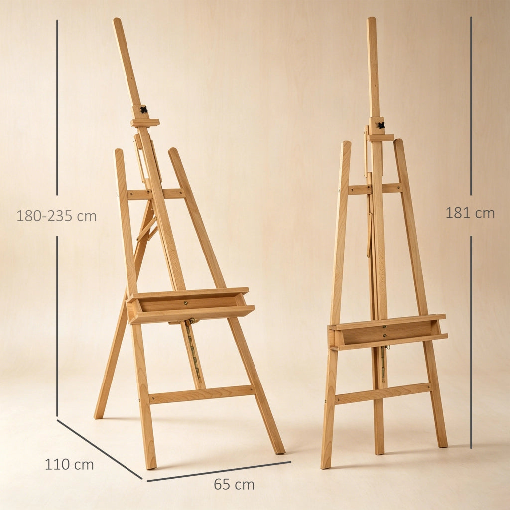 Cavalletto per pittura pieghevole in legno di faggio regolabile treppiede robusto per fai da te 65x110x180-235 cm